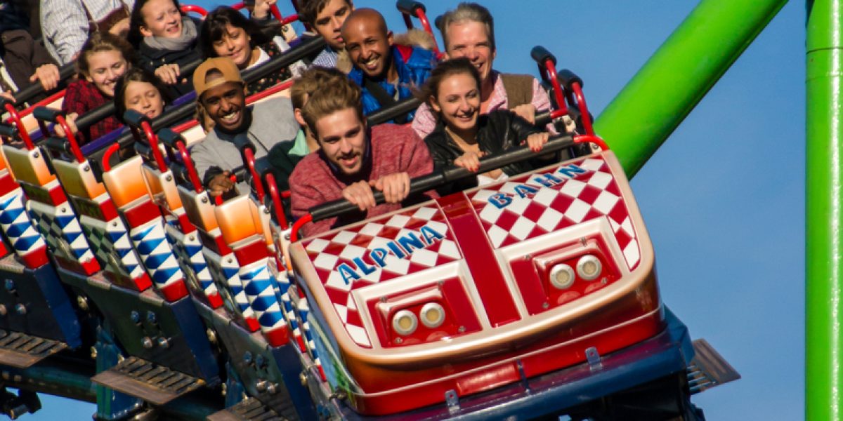 The Alpinabahn rollercoaster at Oktoberfest is a famous fun ride and attracts many people